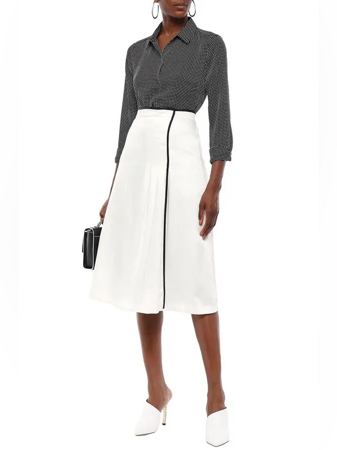 Nwt Equipment Amorette Pleated Silk-Blend Satin Skirt